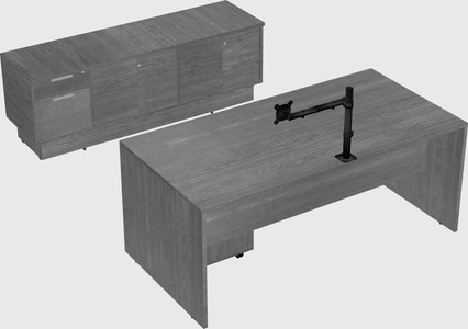 Parallel desk with low credenza
