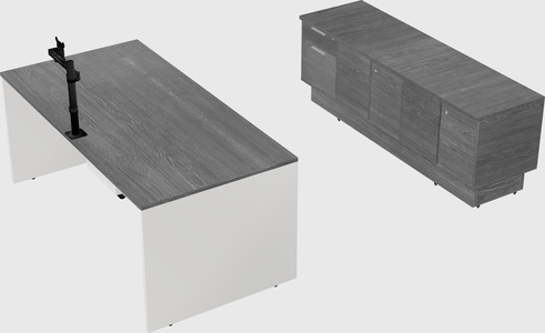 Parallel desk with low credenza