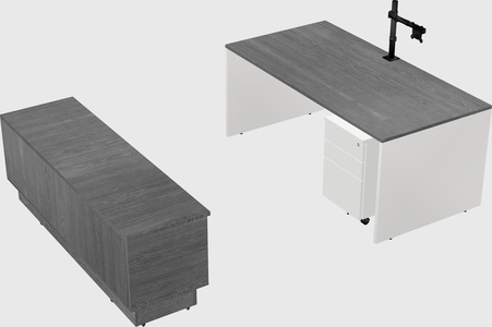 Parallel desk with low credenza