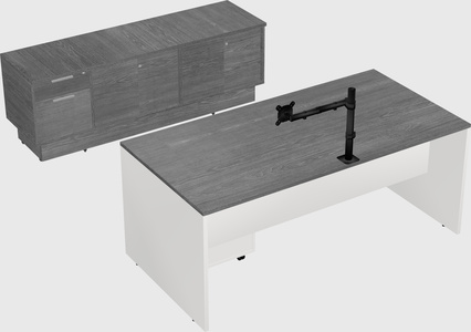 Parallel desk with low credenza
