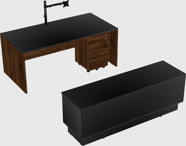 Parallel desk with low credenza