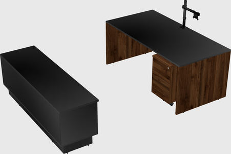 Parallel desk with low credenza