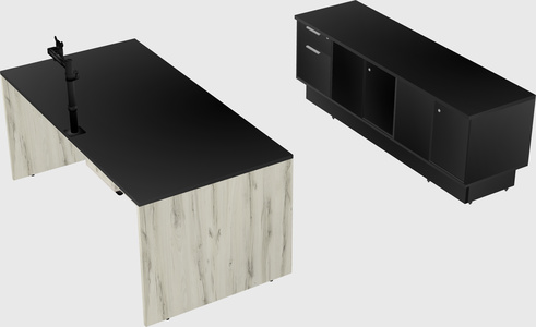 Parallel desk with low credenza