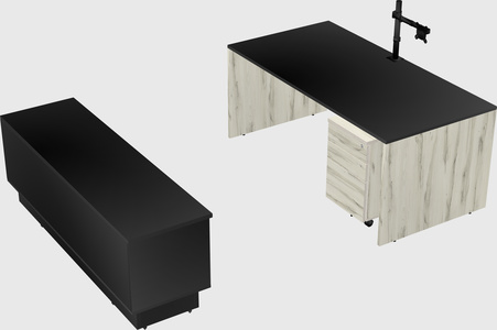 Parallel desk with low credenza