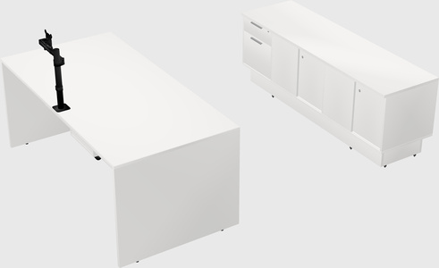 Parallel desk with low credenza