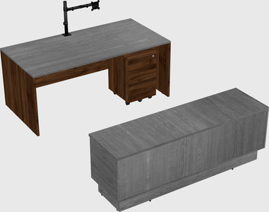 Parallel desk with low credenza