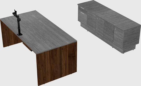 Parallel desk with low credenza