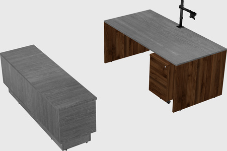 Parallel desk with low credenza