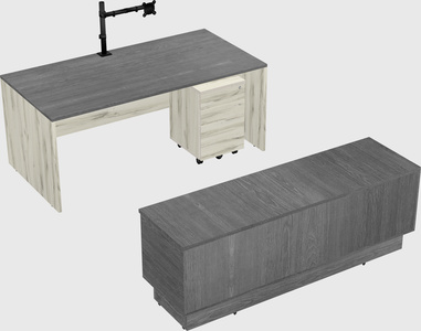 Parallel desk with low credenza