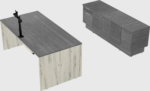 Parallel desk with low credenza
