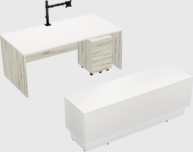 Parallel desk with low credenza