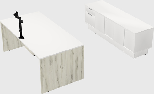 Parallel desk with low credenza