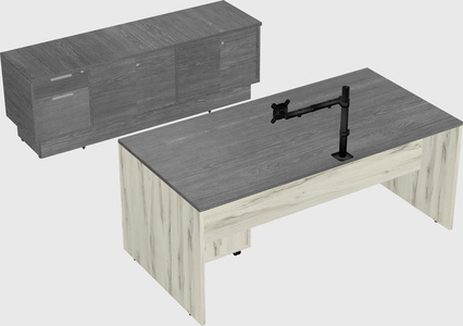 Parallel desk with low credenza