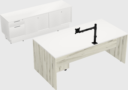 Parallel desk with low credenza