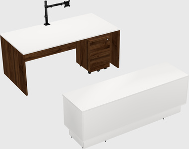 Parallel desk with low credenza