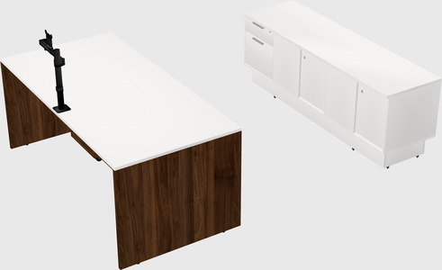 Parallel desk with low credenza