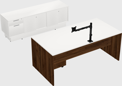 Parallel desk with low credenza