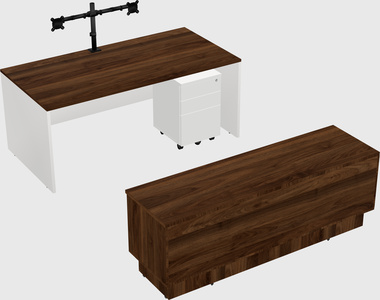 Parallel desk with low credenza