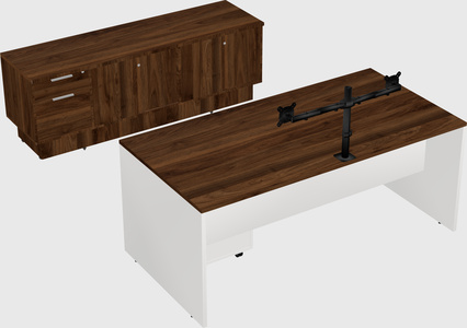 Parallel desk with low credenza
