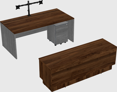 Parallel desk with low credenza