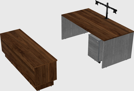Parallel desk with low credenza
