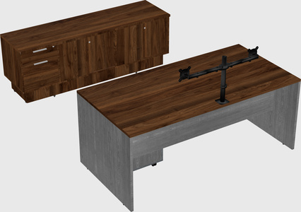 Parallel desk with low credenza