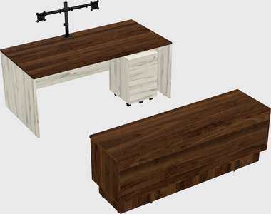 Parallel desk with low credenza