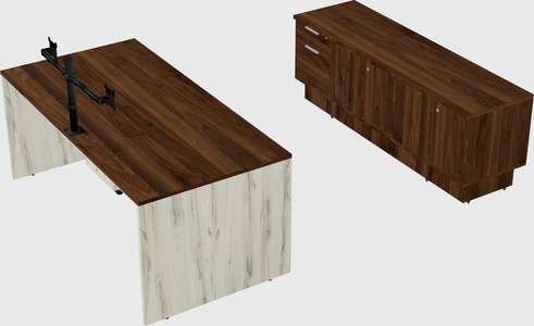 Parallel desk with low credenza