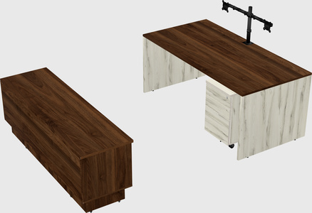 Parallel desk with low credenza