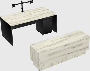 Parallel desk with low credenza