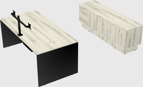 Parallel desk with low credenza