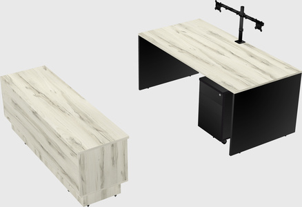 Parallel desk with low credenza