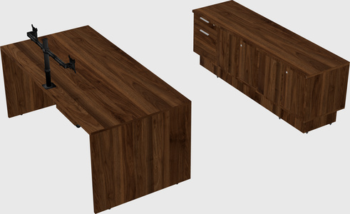 Parallel desk with low credenza