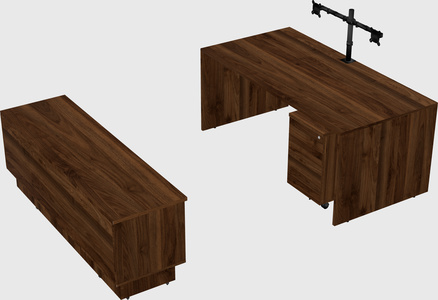 Parallel desk with low credenza