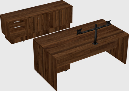 Parallel desk with low credenza