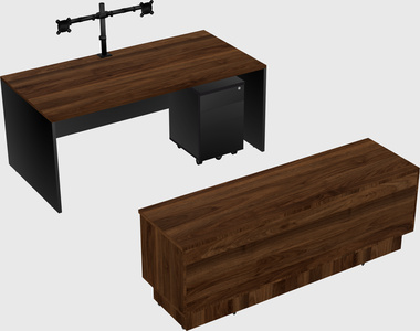 Parallel desk with low credenza