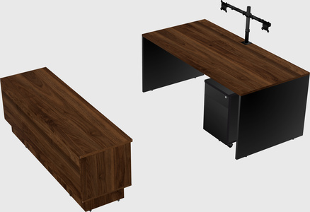 Parallel desk with low credenza