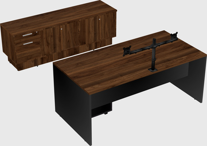 Parallel desk with low credenza