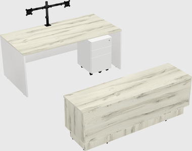 Parallel desk with low credenza