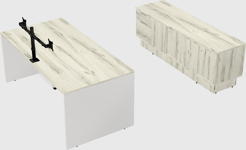 Parallel desk with low credenza