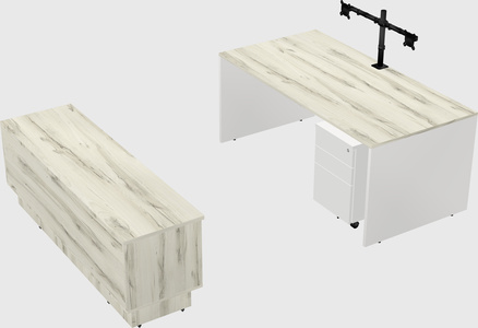 Parallel desk with low credenza