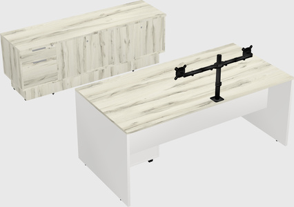 Parallel desk with low credenza