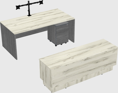 Parallel desk with low credenza