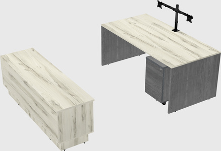 Parallel desk with low credenza