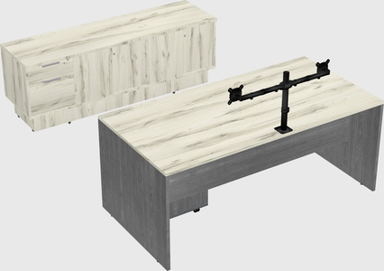 Parallel desk with low credenza