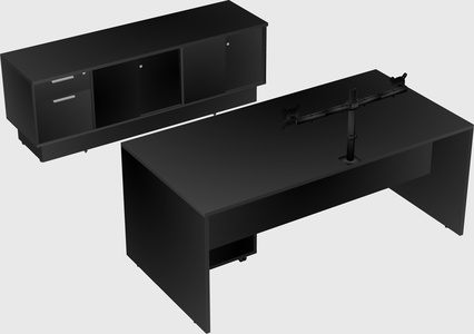 Parallel desk with low credenza