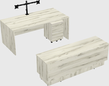 Parallel desk with low credenza