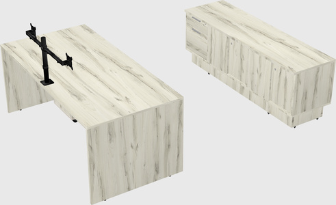 Parallel desk with low credenza