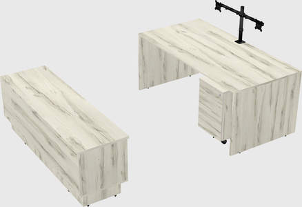 Parallel desk with low credenza