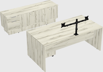 Parallel desk with low credenza
